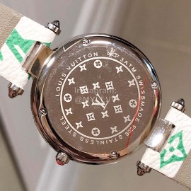 Louis Vuitton 316l Fine Steel Case Leather Strap Watch For Women White