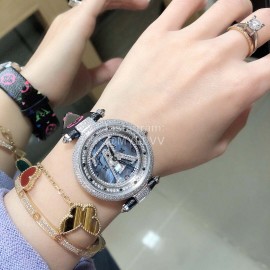 Louis Vuitton 316l Fine Steel Case Leather Strap Watch For Women Black