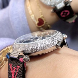 Louis Vuitton 316l Fine Steel Case Leather Strap Watch For Women Black