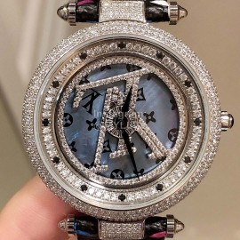 Louis Vuitton 316l Fine Steel Case Leather Strap Watch For Women Black