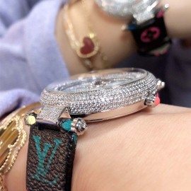 Louis Vuitton 316l Fine Steel Case Diamond Leather Strap Watch For Women 