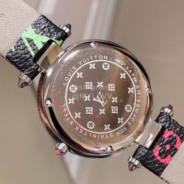 Louis Vuitton 316l Fine Steel Case Diamond Leather Strap Watch For Women 