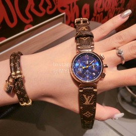 Louis Vuitton Leather Strap Blue Dial Quartz Watch For Women
