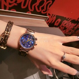 Louis Vuitton Leather Strap Blue Dial Quartz Watch For Women