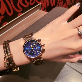 Louis Vuitton Leather Strap Blue Dial Quartz Watch For Women