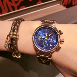 Louis Vuitton Leather Strap Blue Dial Quartz Watch For Women