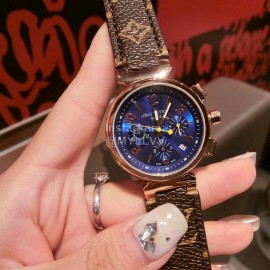 Louis Vuitton Leather Strap Blue Dial Quartz Watch For Women