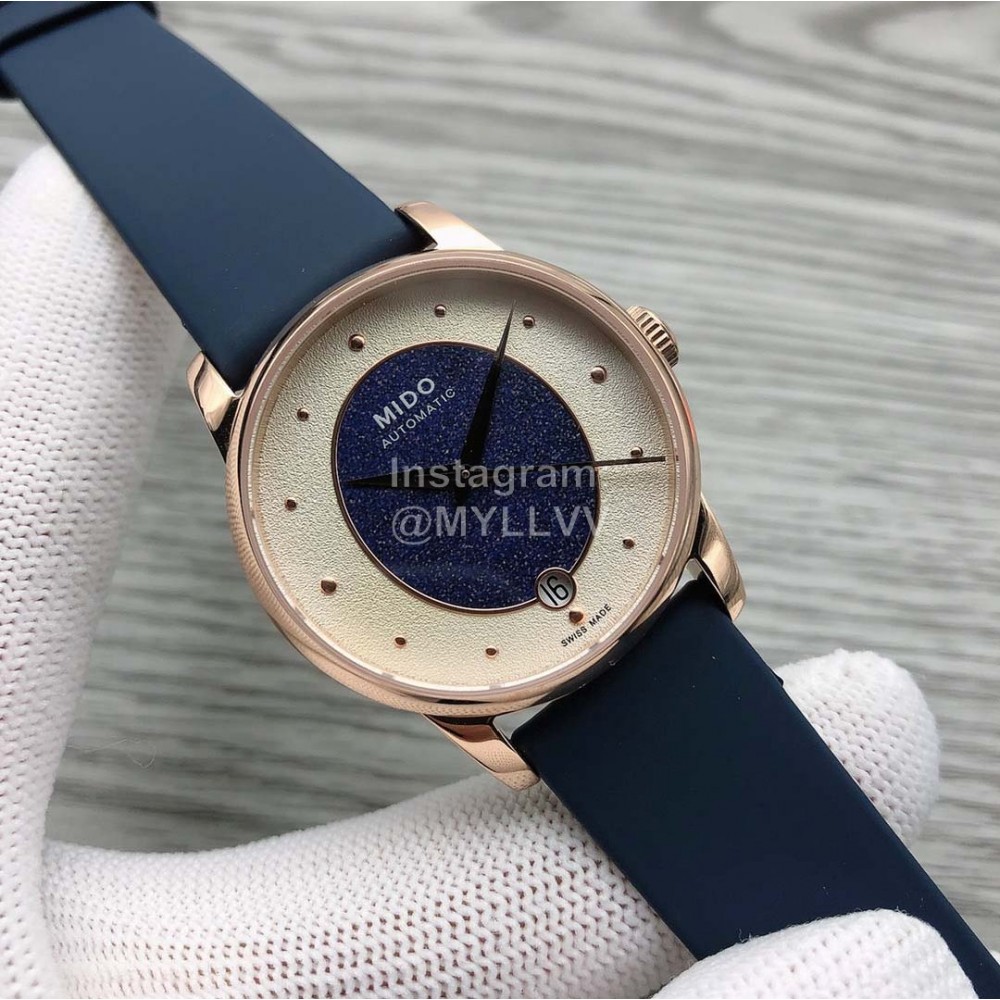 Mido Sapphire Crystal Leather Strap Watch For Women Navy