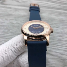 Mido Sapphire Crystal Leather Strap Watch For Women Navy