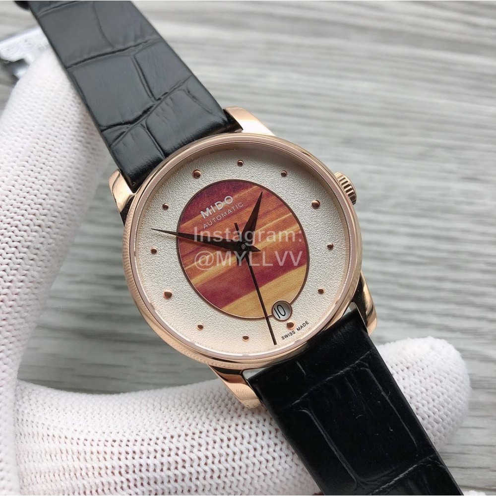 Mido Sapphire Crystal Black Leather Strap Watch For Women 