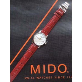 Mido Sapphire Crystal Red Leather Strap Watch For Women 