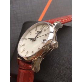 Mido Sapphire Crystal Red Leather Strap Watch For Women 