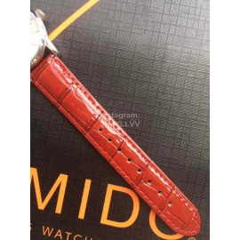 Mido Sapphire Crystal Red Leather Strap Watch For Women 