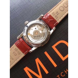 Mido Sapphire Crystal Red Leather Strap Watch For Women 