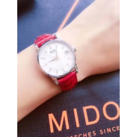 Mido Sapphire Crystal Red Leather Strap Watch For Women 