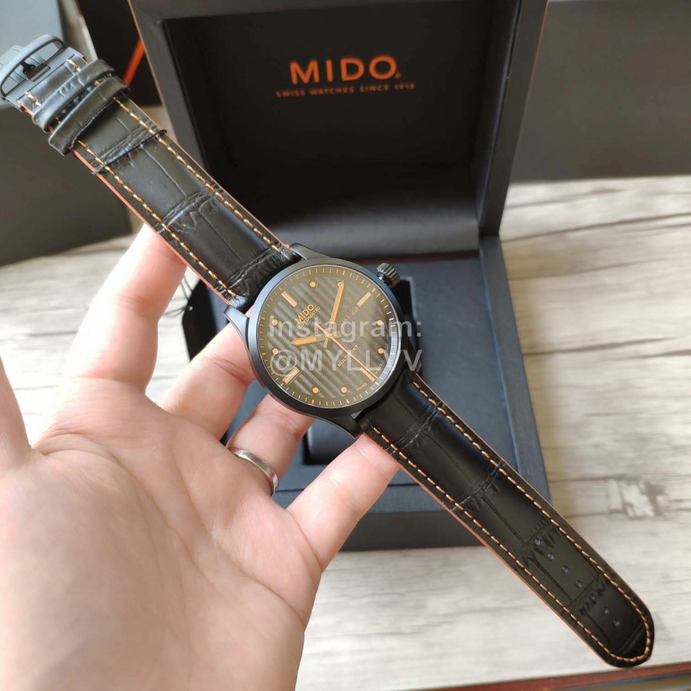 Mido Black Leather Strap Sapphire Crystal Mechanical Watch For Men