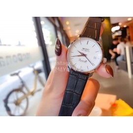 Mido Ultra Thin Case Leather Strap Watch For Women Black