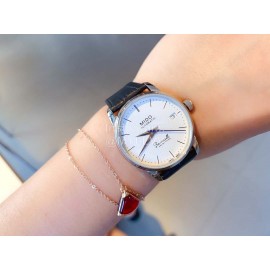 Mido Ultra Thin Case Leather Strap Watch For Women Black