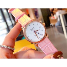 Mido Ultra Thin Case Leather Strap Watch For Women Pink