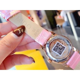 Mido Ultra Thin Case Leather Strap Watch For Women Pink