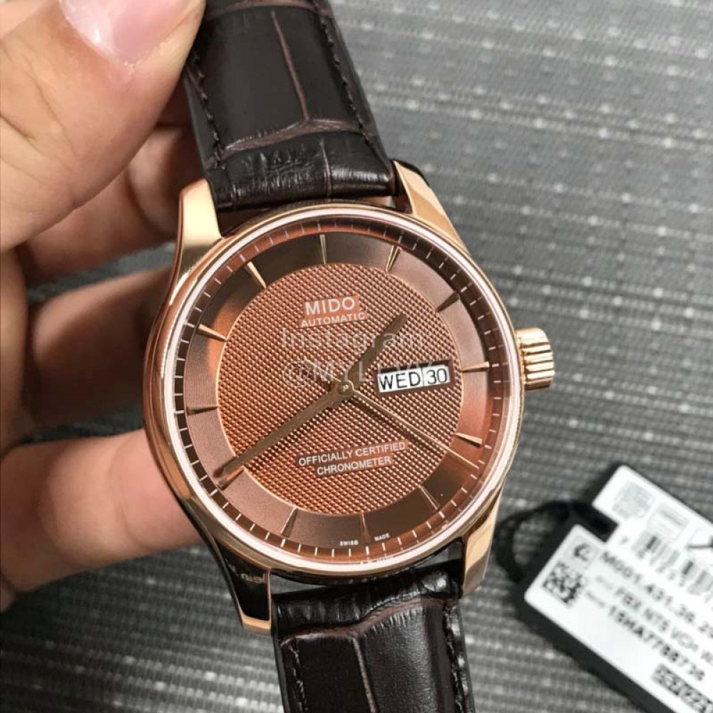 Mido Sapphire Crystal Waterproof 100m Black Leather Strap Watch