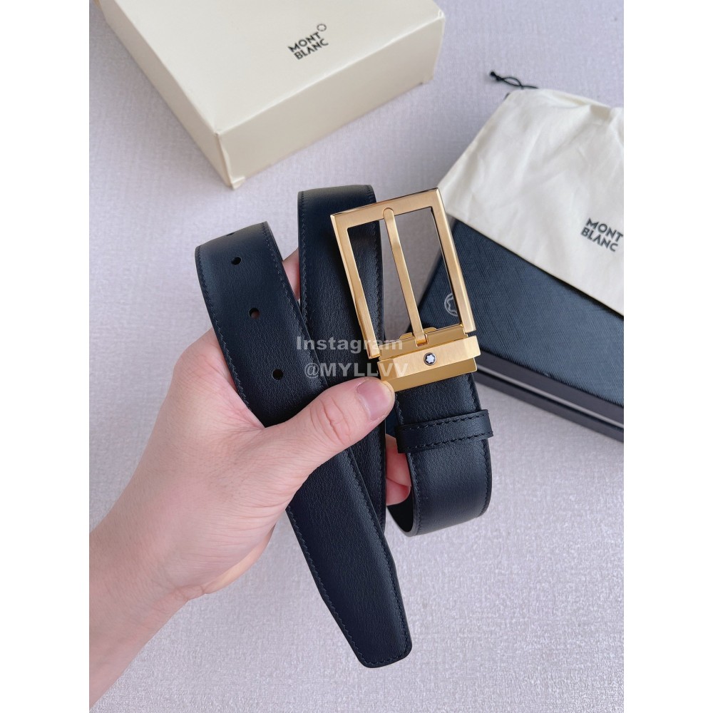 Montblanc Black Calf Leather Gold Pin Buckle 35mm Belt