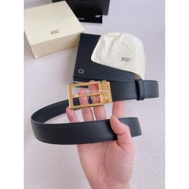 Montblanc Black Calf Leather Gold Pin Buckle 35mm Belt