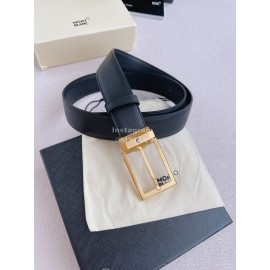 Montblanc Black Calf Leather Gold Pin Buckle 35mm Belt