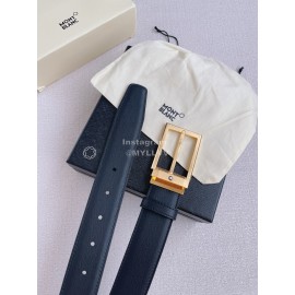 Montblanc Black Calf Leather Gold Pin Buckle 35mm Belt