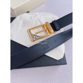 Montblanc Black Calf Leather Gold Pin Buckle 35mm Belt