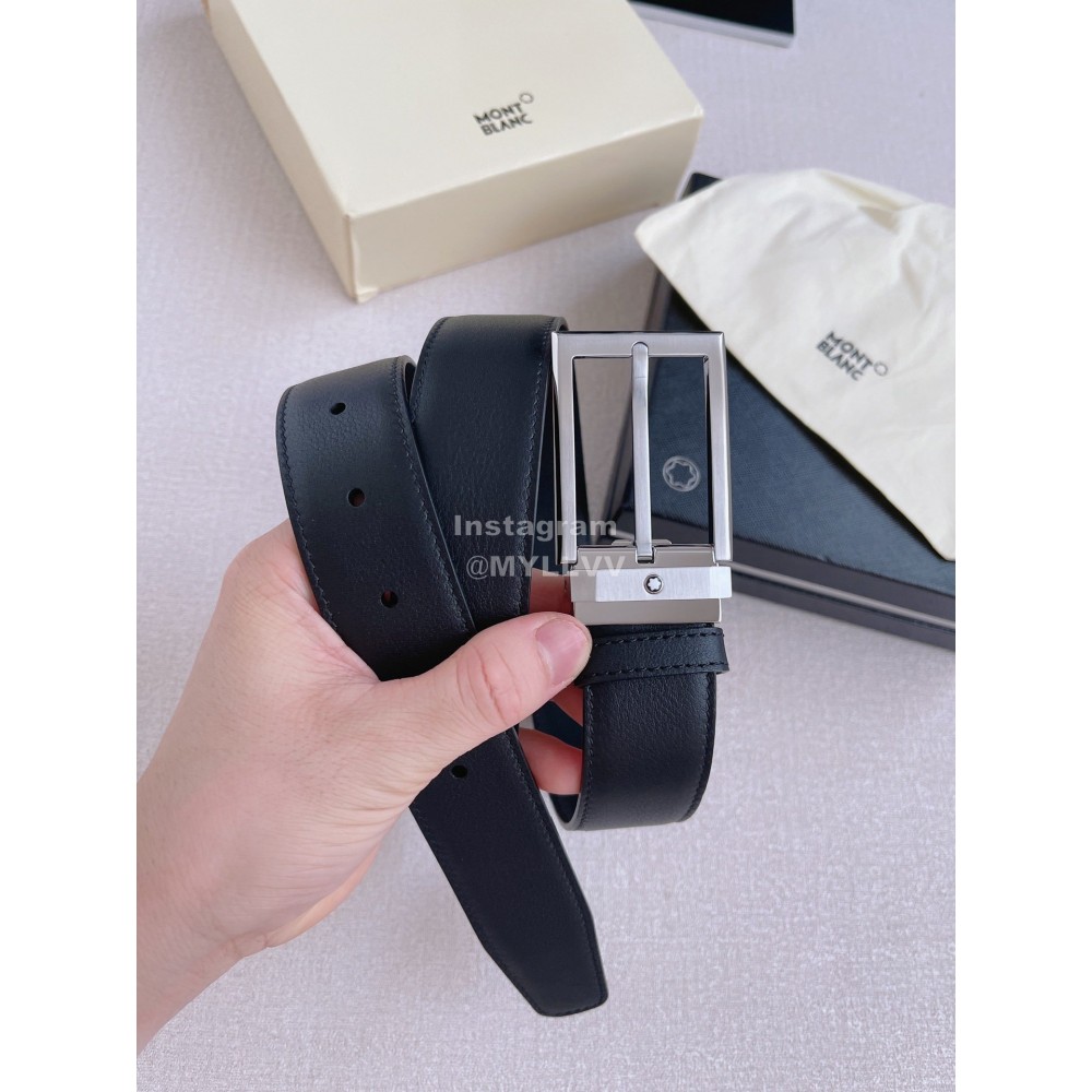 Montblanc Black Calf Leather Silver Pin Buckle 35mm Belt
