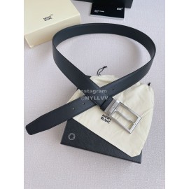 Montblanc Black Calf Leather Silver Pin Buckle 35mm Belt