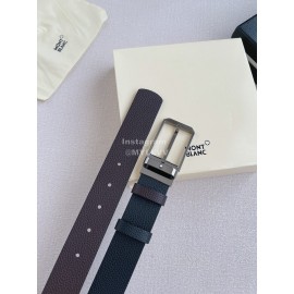 Montblanc Black Litchi Grain Cowhide Gun Color Pin Buckle 35mm Belt