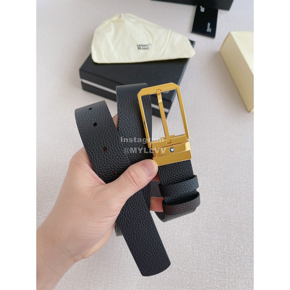 Montblanc Black Litchi Grain Cowhide Gold Pin Buckle 35mm Belt