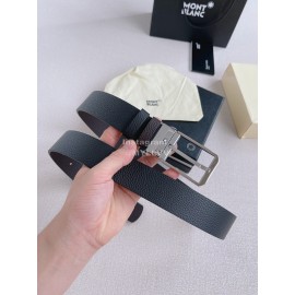 Montblanc Black Litchi Grain Cowhide Silver Pin Buckle 35mm Belt