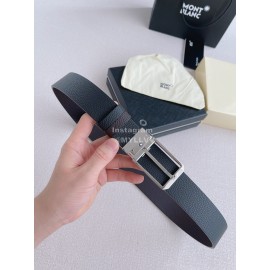 Montblanc Black Litchi Grain Cowhide Silver Pin Buckle 35mm Belt