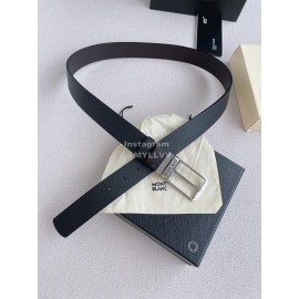 Montblanc Black Litchi Grain Cowhide Silver Pin Buckle 35mm Belt