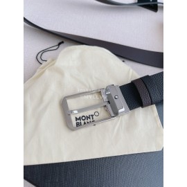 Montblanc Black Litchi Grain Cowhide Silver Pin Buckle 35mm Belt