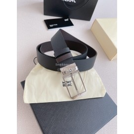 Montblanc Black Litchi Grain Cowhide Silver Pin Buckle 35mm Belt