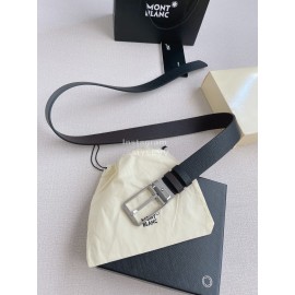 Montblanc Black Litchi Grain Cowhide Silver Pin Buckle 35mm Belt