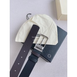 Montblanc Black Litchi Grain Cowhide Silver Pin Buckle 35mm Belt