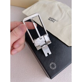 Montblanc Black Litchi Grain Cowhide Silver Pin Buckle 35mm Belt