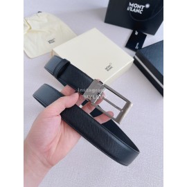 Montblanc New Black Calf Leather Gun Color Pin Buckle 35mm Belt