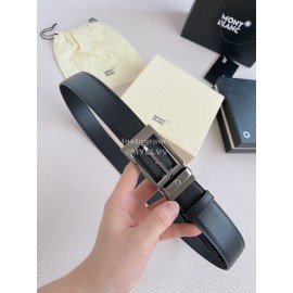 Montblanc New Black Calf Leather Gun Color Pin Buckle 35mm Belt