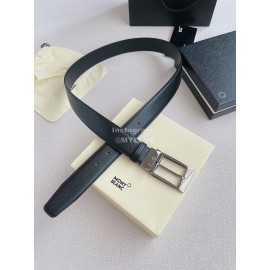 Montblanc New Black Calf Leather Gun Color Pin Buckle 35mm Belt