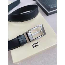 Montblanc New Black Calf Leather Gun Color Pin Buckle 35mm Belt