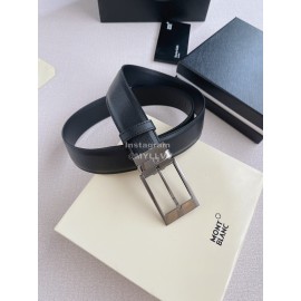 Montblanc New Black Calf Leather Gun Color Pin Buckle 35mm Belt