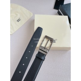 Montblanc New Black Calf Leather Gun Color Pin Buckle 35mm Belt