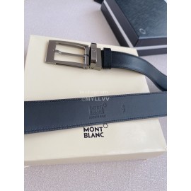 Montblanc New Black Calf Leather Gun Color Pin Buckle 35mm Belt