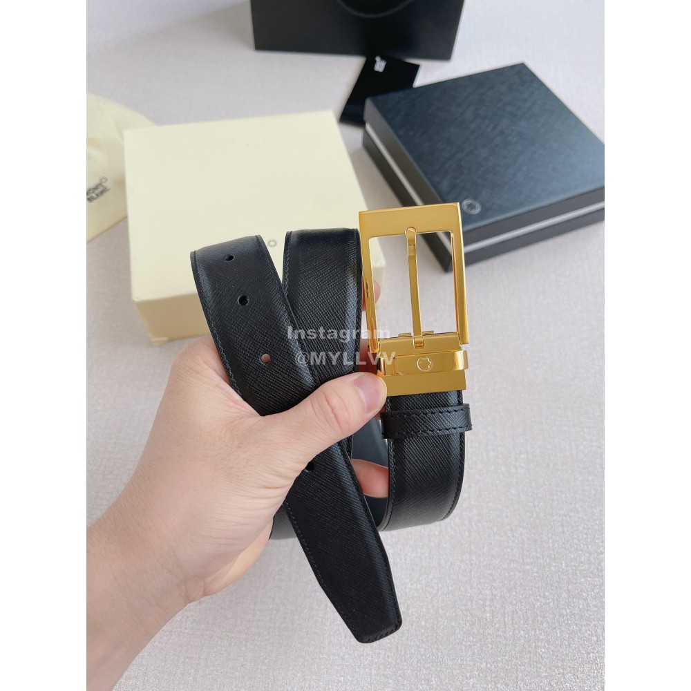 Montblanc New Black Calf Leather Gold Pin Buckle 35mm Belt